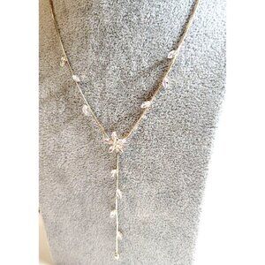 Lovisa Rose Gold Necklace with Crystal CZ Lotus Flower and Leaf Bridal Jewelry